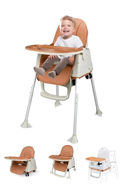 Saharaz 3 In 1 Baby High Chair,with Detachable Double Tray,Adjustable Convertible Baby Feeding Chair,Brown