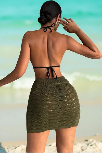 AQE FASHION Women's Rope Tie Mini Pareo Khaki Skirt