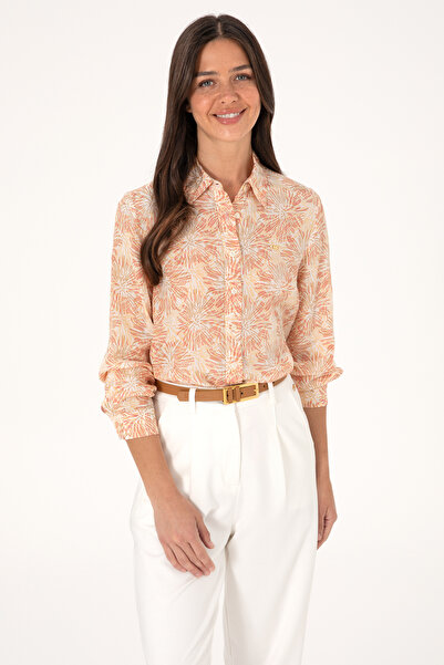 U.S. Polo Assn. قميص برتقالي بأكمام طويلة للنساء 50299695-VR202