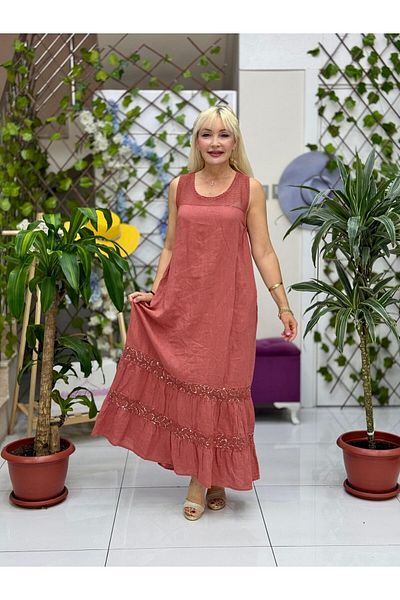 Punta Otantik Nc61340 Italian Mesh Strap Linen Dress Tile