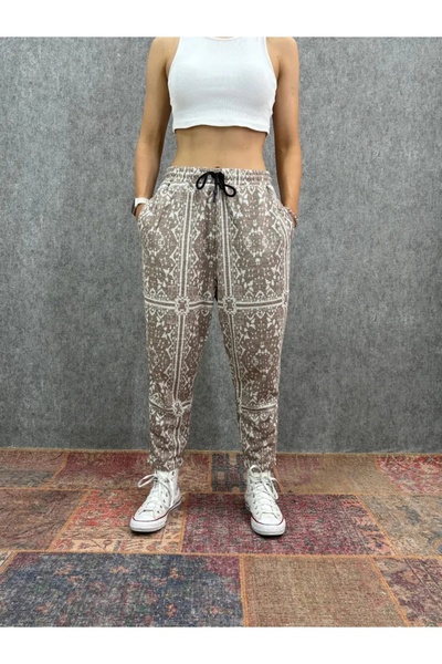 FıttingRoom Elastic Waist Carrot Patterned Trousers