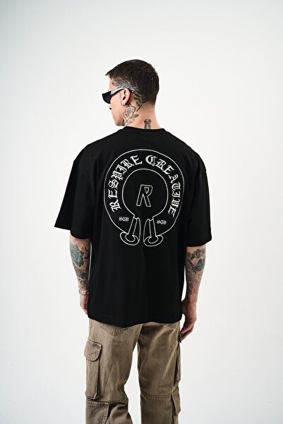 Respire Чоловіча креативна вишита футболка Oversize чорного кольору