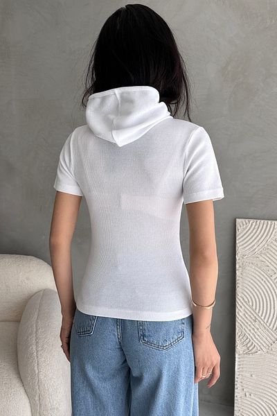 Chicup Aura Women's White Hooded Ribbed Knitted Blouse