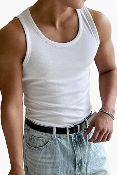 NO 601 Men's White Slimfit Camisole Top Singlet