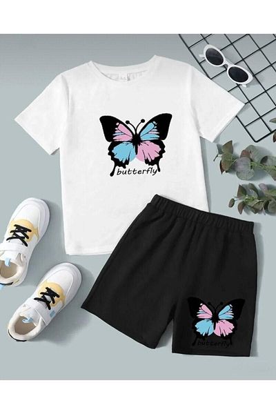 CALP TEKS Butterfly Butterfly Printed Bottom-Up Children's Summer Set