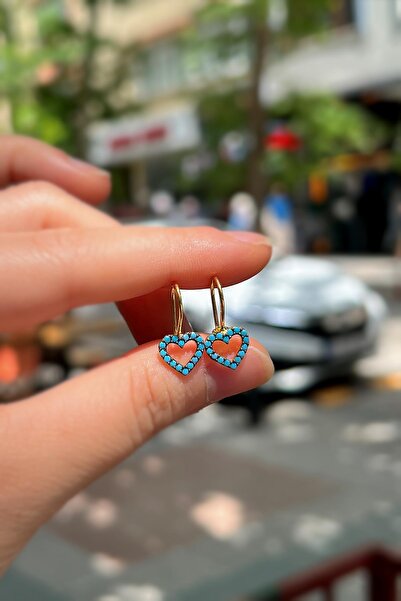 Erer Gümüş Gümüş mavi taşlı kalp model çocuk küpe is78d1