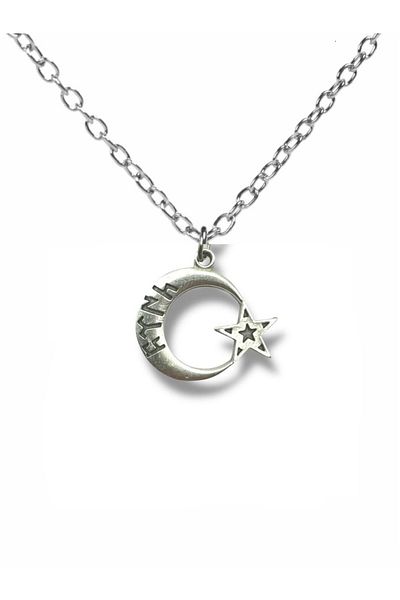 Herşey Nota Silver Color Unisex Necklace with Gokturkish "Turkish" Written Moon and Star Figure - Jewelry Reflecting Turkish Identity