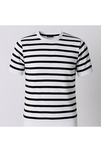 trender Tricou alb pentru bărbați cu decolteu O în dungi 103-4017
