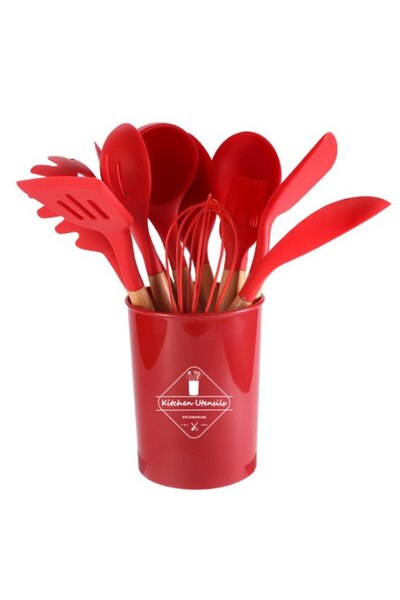 OEM Set of 12 silicone kitchen cooking utensils, red