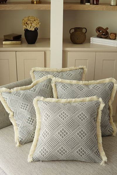 Pilloveland 4 bucăți husă de pernă tradițională din bumbac natural - 42*42 cm - gri