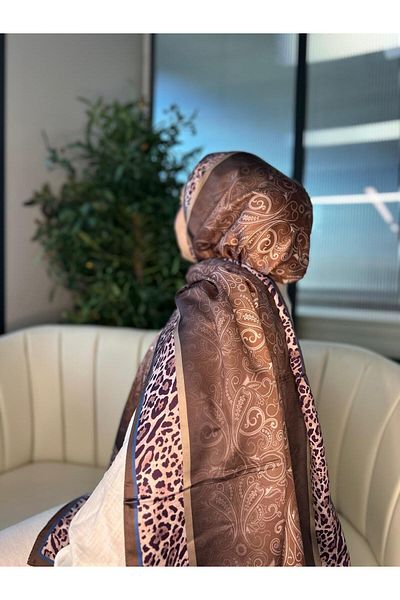 Oxygen Scarfs Leopard Detailed Cotton Silk Shawl-456654