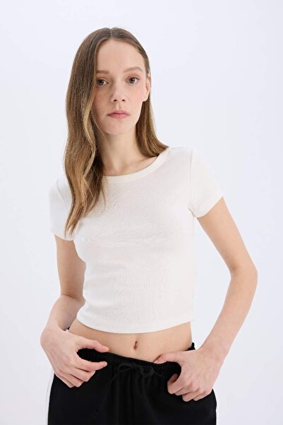 DeFacto Ženska majica kratkih rukava T-shirt E0288AX/WT32 OFF WHITE