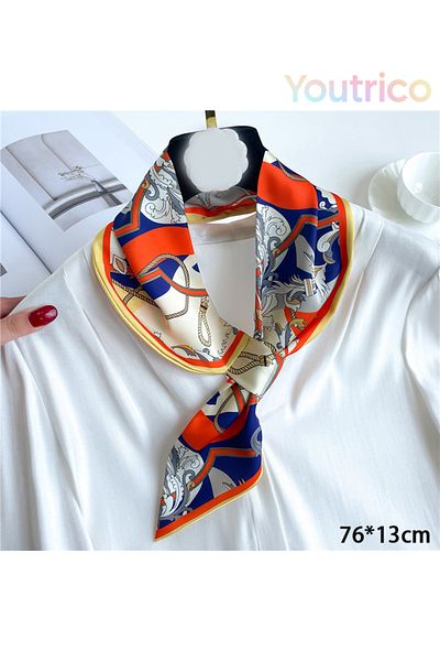 Youtrico Silk Scarf with Perforated Diagonal Design 76*13cm Versatile Korean Style Fashion Accessory