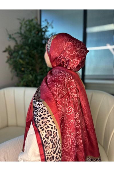 Oxygen Scarfs Leopard Detailed Cotton Silk Shawl-456654