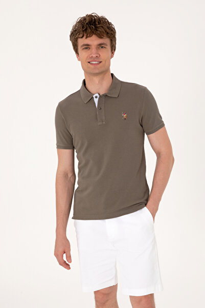 U.S. Polo Assn. Erkek Slim Fit Polo Yaka Vizon Basic Tişört 50310669-VR052