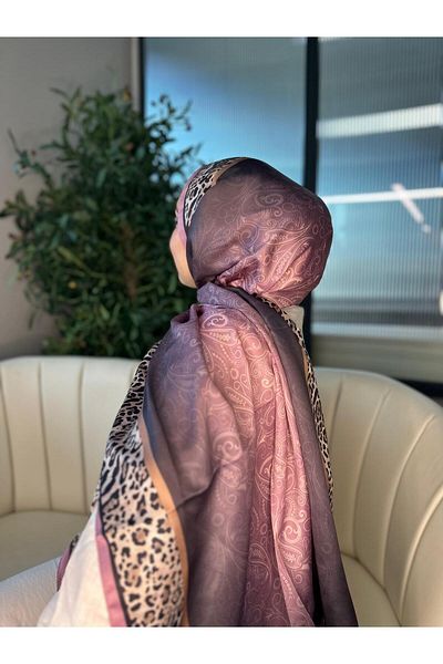 Oxygen Scarfs Leopard Detailed Cotton Silk Shawl-456654
