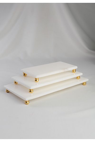 MERALP Marble Presentation Cake Presentation, 3-Piece Gold Metal Round Leg