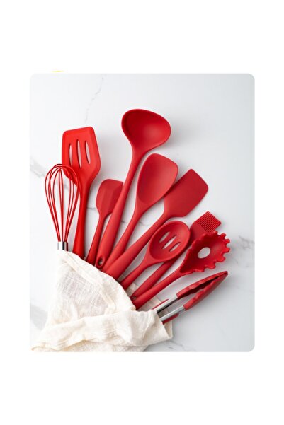 OEM Set of 12 silicone kitchen cooking utensils, red