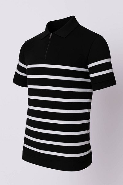 trender Tricou cu guler polo pentru bărbați, negru, cu jumătate de fermoar, 102-4014