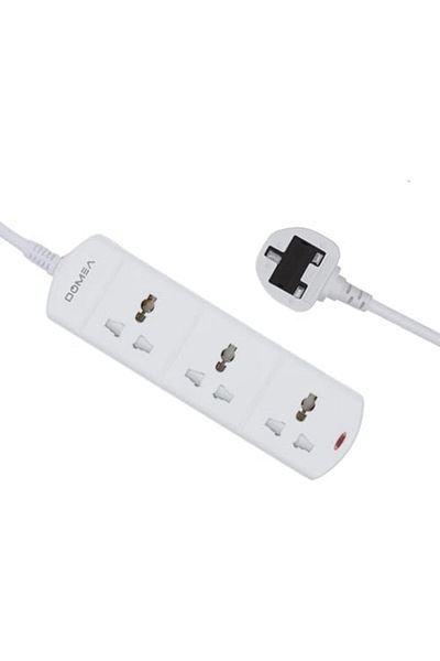 DOMEA 3-Way Power Extension Strip, Universal Socket Design, 3-Meter Cable - Surge Protected, Chargin