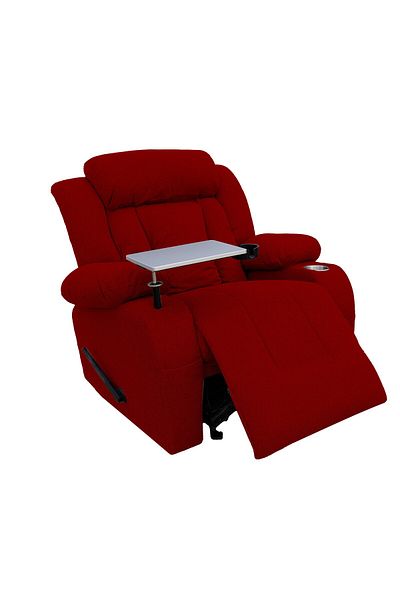 BACK COMFORT Linen Rocking Recliner Chair with Laptop Table & Cups Holder - Burgundy - ComfortNest PLUS