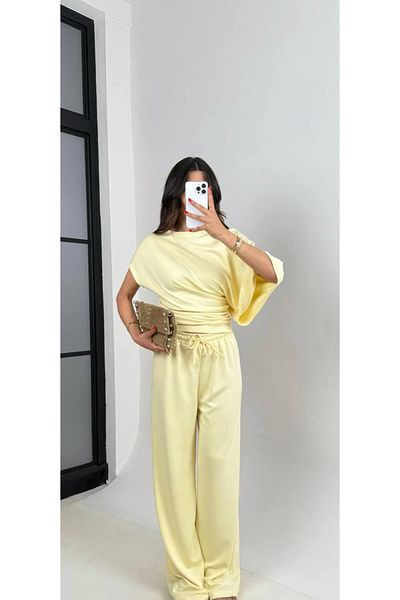 manana fashion SET DE EȘEF ÎMBRĂCĂMINTE TREND YARASA KOL TSHIRT ŞI PANTALON