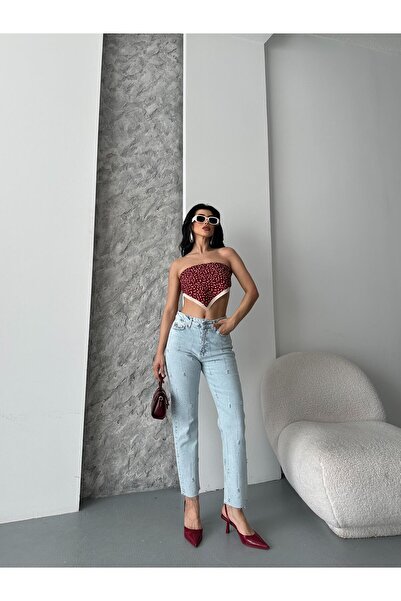 MODA DAMLA TAŞ DETAYLI LİKRALI TAŞLI PANTOLON