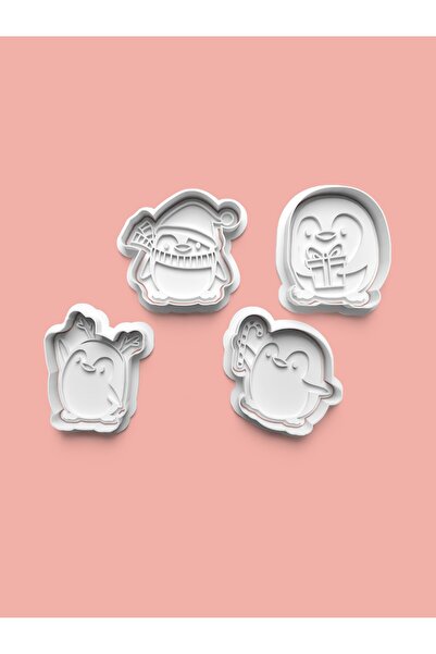 AKTASTORE قالب كوكيز البطريق اللطيف وقالب عجينة السكر مجموعة من 4 قطع 0174-set