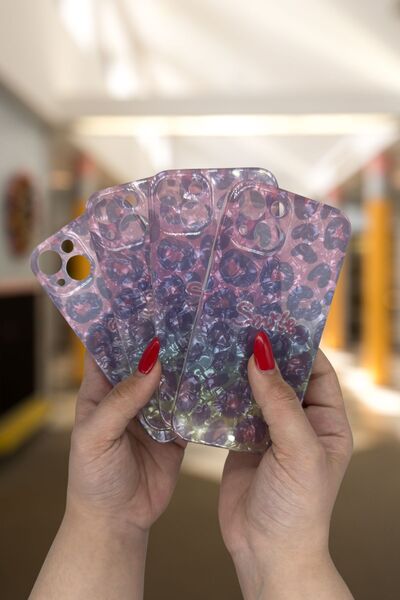 PSGT apple İphone 13 Uyumlu pembe leopar smile desenli kılıf