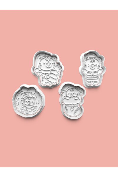 AKTASTORE مجموعة من 4 قوالب لطيفة على شكل دب محشو وعجينة السكر