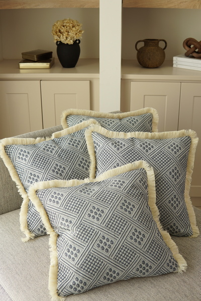 Pilloveland 4 bucăți husă de pernă tradițională din bumbac natural - 42*42 cm - bleumarin