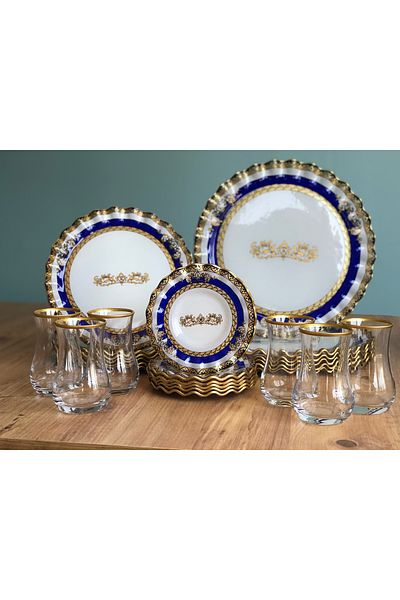 B&M Crown Patterned Curved 24 Piece Breakfast Set