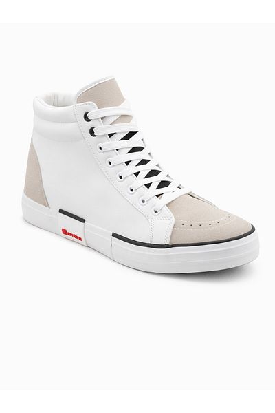 OMBRE Hohe klassische Herren-Sneaker mit gestepptem Obermaterial - Weiß und Beige V1 OM-FOTH-0127 40