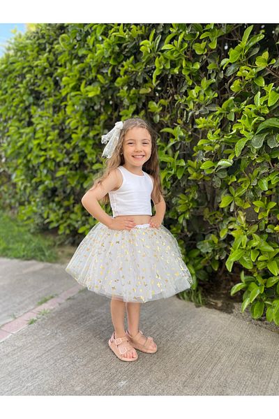 İPEKACOUTURE Fusta Tutu Imprimată Fluture Aurie Argintie