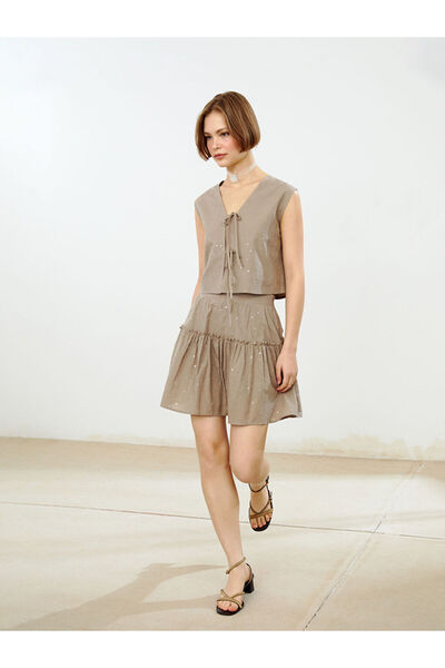 LC Waikiki Beige Elastic Waist Embroidered Shorts Skirt