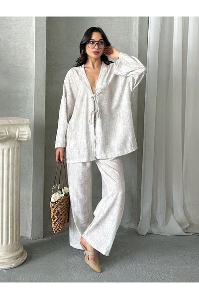 MD trend Women's Lace-Up Kimono - Pants Set