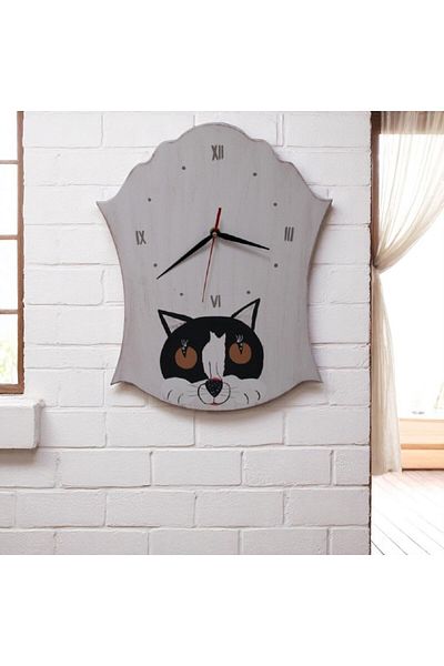 Decoratiuni Vintage Casa Retro Cat wall clock, hand painted, height 40 cm