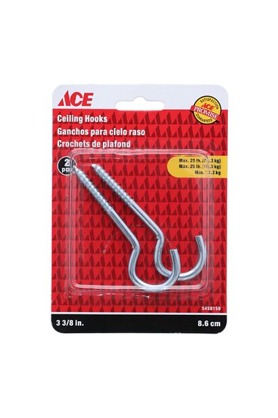 ACE 2-Piece Ceiling Hook Silver 3 3/8inch
