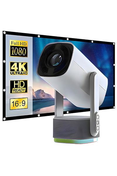 ATOMKIT Video projector with battery included, Over 2 hours of operation, EU plug connection, 160 ANSI, White