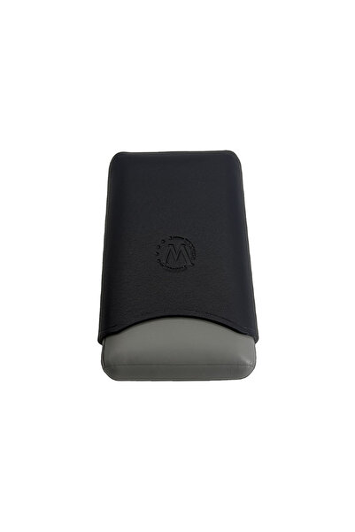 MONTES LEATHER Montes Gerçek Deri El Yapımı 55 Ring Siyah/Gri Üçlü Puro Kılıfı