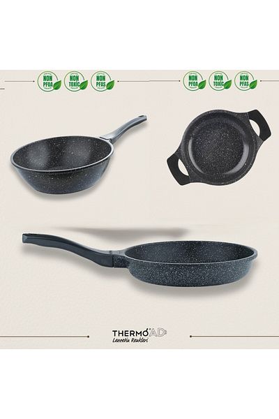 ThermoAD |   28 cm Wok Pan 26 cm Pan and 20 cm Pan Set |   Gray