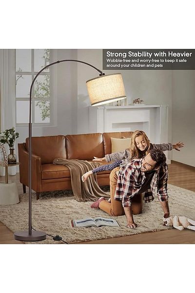 COOYA Arched Modern Floor Lamp,with Adjustable Hanging Drum Shade & Foot Switch,for Bedroom,Living-room