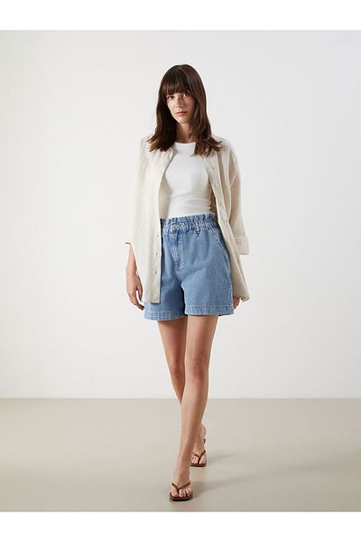 LC Waikiki Indigo Women's Jean Shorts with Elastic Waist