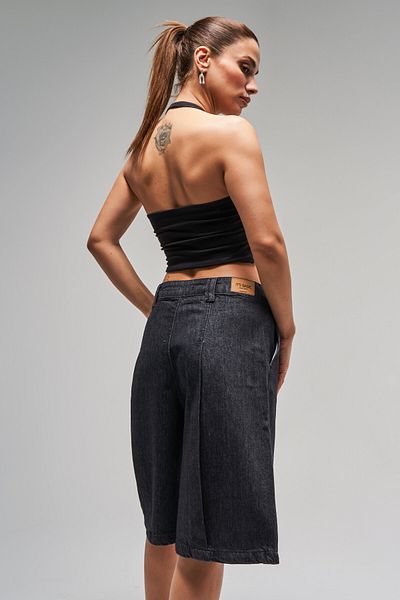 its basic Women's Dark Denim Color 7S5-51 Skater Fit Maxi Size 100% Koton Denim Bermuda Shorts