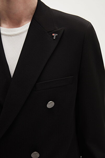 Tween Slim Fit Siyah Diyogonal Kruvaze Takim Elbise