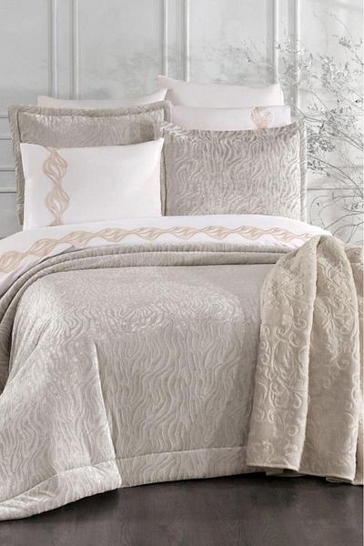 Çeyiz Diyarı Yakut 10 Piece Blanket Dowry Set Cream