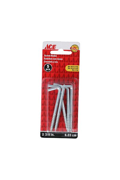 ACE Zinc Plated Square Bend Head Screw Hooks Silver 2-3/8inch