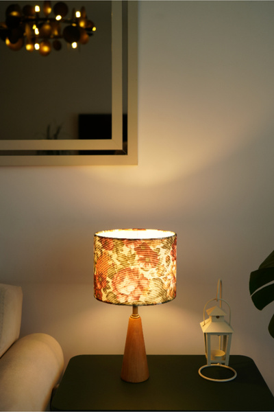 retro home design Üçgen Ahşap Model Silindir Baskı Kumaş Şapka Abajur Salon Y...