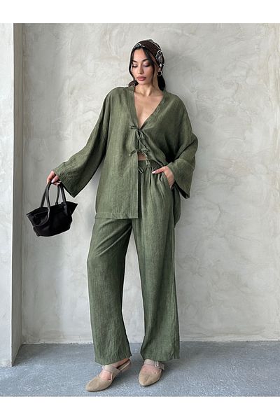 MD trend Women's Lace-Up Kimono - Pants Set
