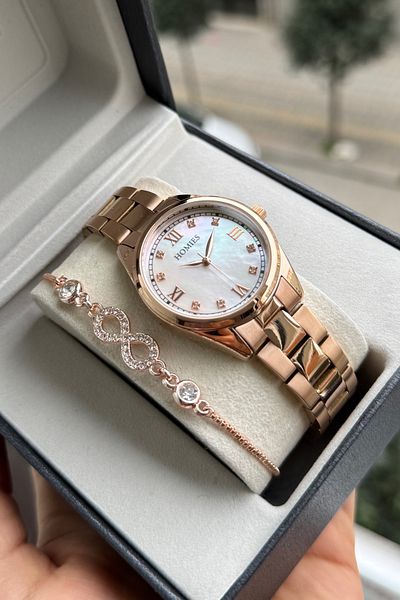Homies Rose Gold Women's Watch with Steel Band 3Atm Waterproof Bracelet Gift 89866Hm766
